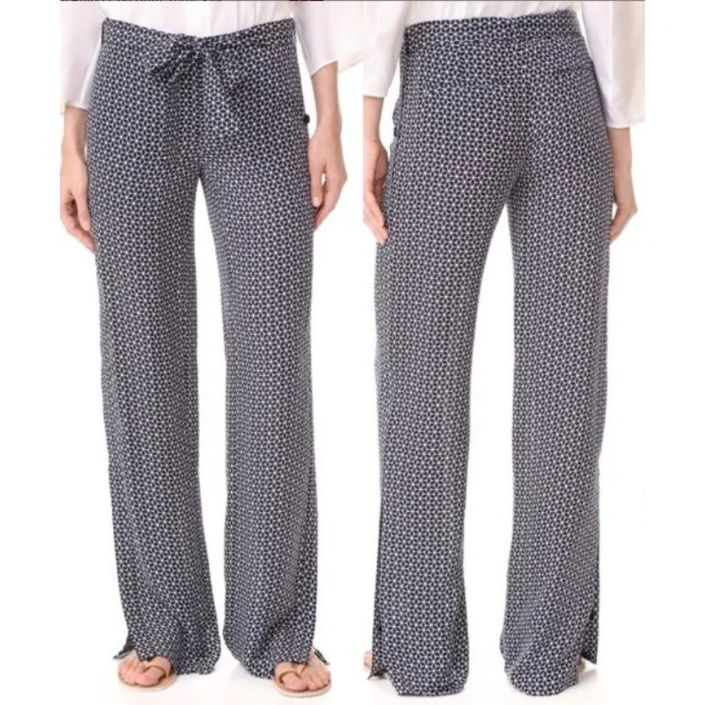 Theory Brilda Geo Print 100% Silk Pants Size 4 Navy White Zipper Closure